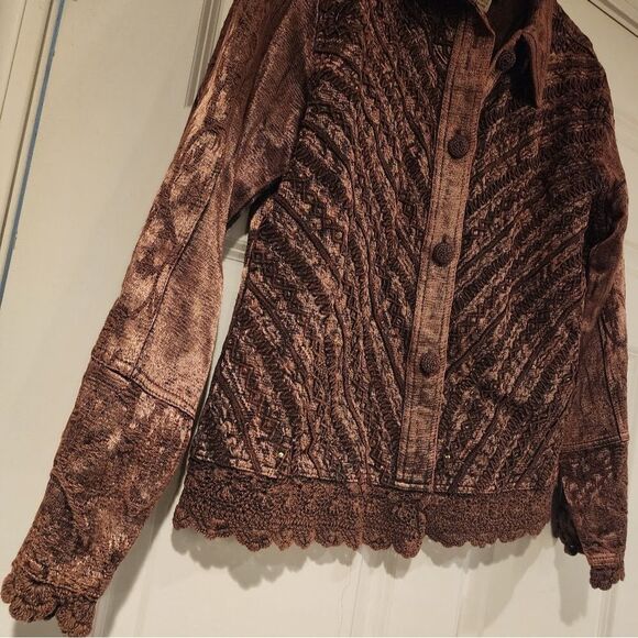 Urban Tribe vintage shiny brown button front jacket L - Picture 4 of 5